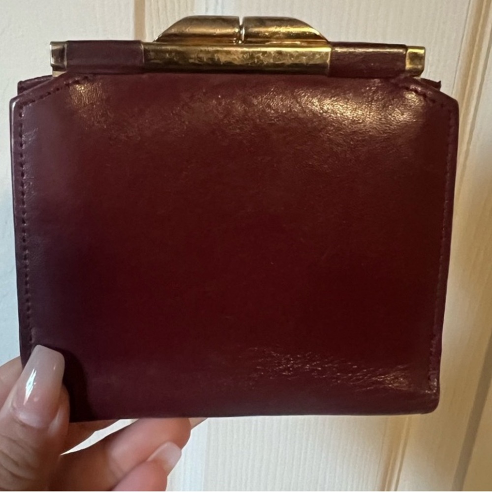 Dior Burgundy Leather Wallet with Gold Clasp - Picture 2 of 4